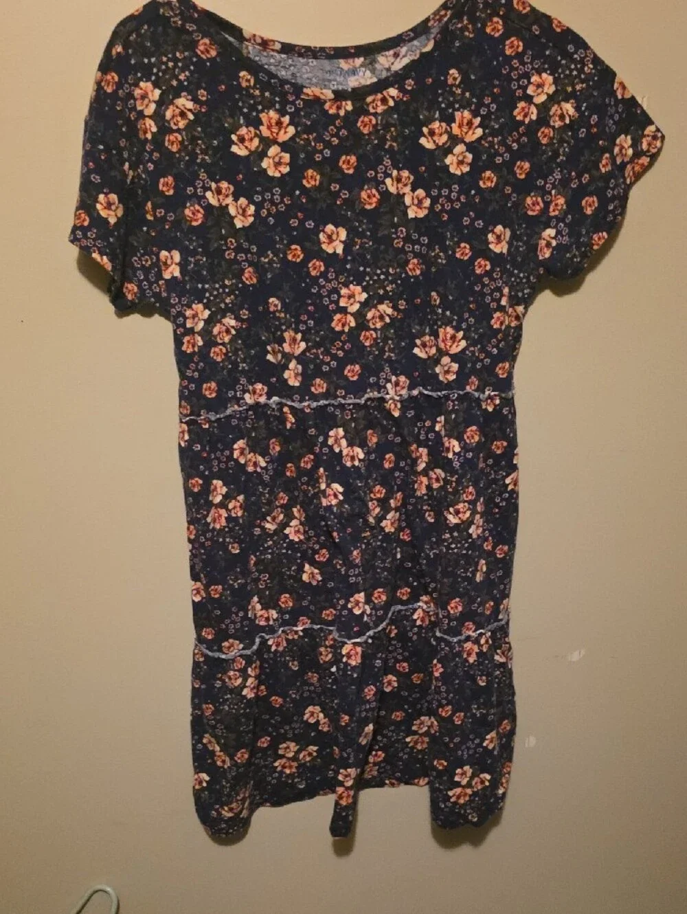 Old Navy Navy Floral Tiered Short-Sleeve Dress